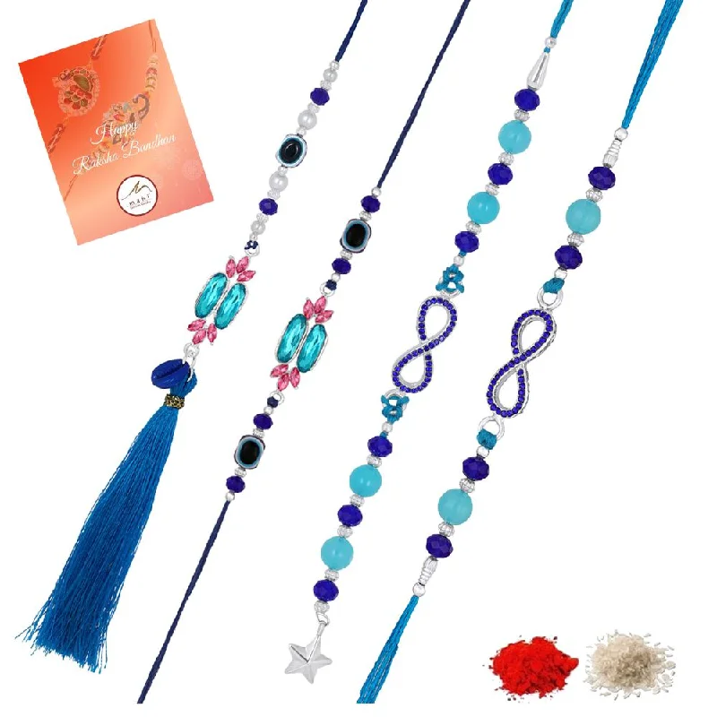 Affordable Luxury Jewelry For Every Occasion Mahi Combo of 2 Crystals Studded Simple and Classic Lumba and Brother Rakhi Set for Bhaiya and Bhabhi (RCOL1105704R)