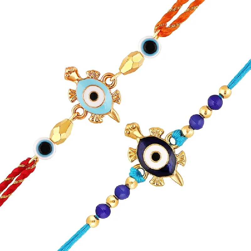 Flash Sale On Stunning Jewelry – Don't Miss Out Mahi Combo of 2 Evil Eye and Tortoise-Shaped Rakhis with Meena Work Enamel for Bhaiya, Brother, Bhai, Bro (RCO1105688G)