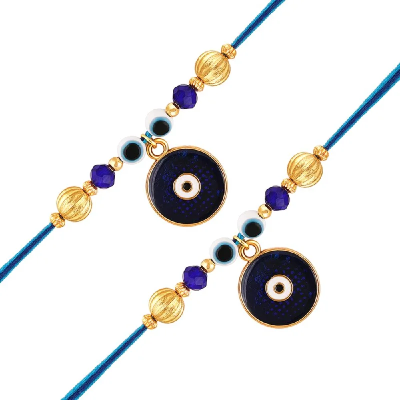 Elegant Jewelry, Exclusive Prices – Shop Now Mahi Combo of 2 Evil Eye Rakhi's with Meenakari Work and Shiny Crystals for Bhaiya, Brother, Bhai, Bro (RCO1105696G)