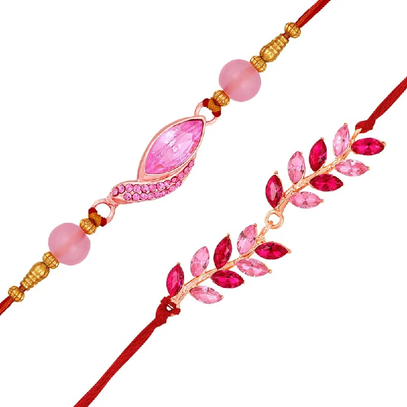 Celebrate With Sparkle – Jewelry Sale Now Live Mahi Combo of 2 Rose Gold Plated Rakhis with Pink and Red Crystals for Brother, Bhai, Bro (RCO1105723Z)