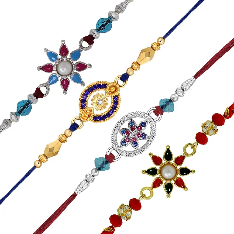 Fine Jewelry, Limited-Time Offers Available Mahi Combo of 4 Floral Rakhis with Multicolor Crystals for Brother, Bhai, Bro (RCO1105720M)