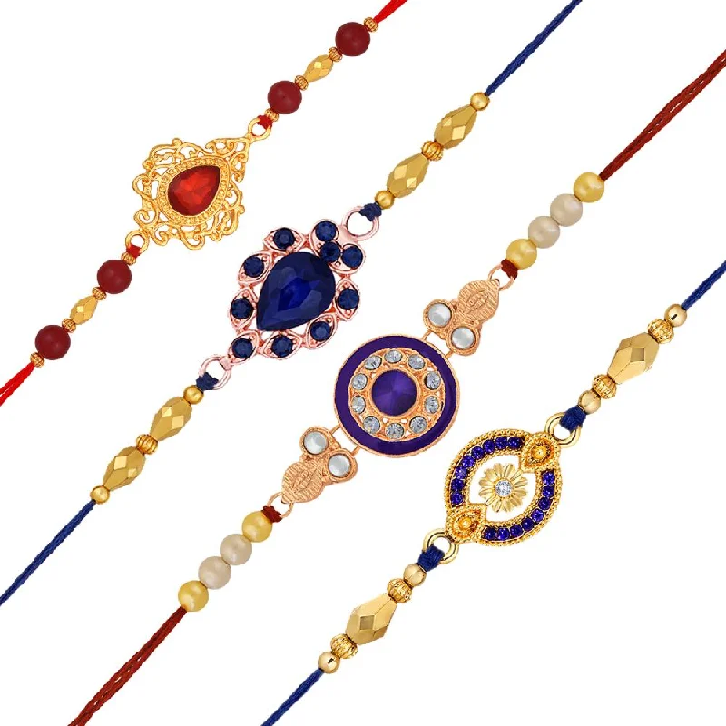 Elegant Jewelry Styles At Budget-Friendly Prices Mahi Combo of 4 Meenakari Work and Crystal Studded Rakhis for Brother, Bhai, Bro (RCO1105725M)