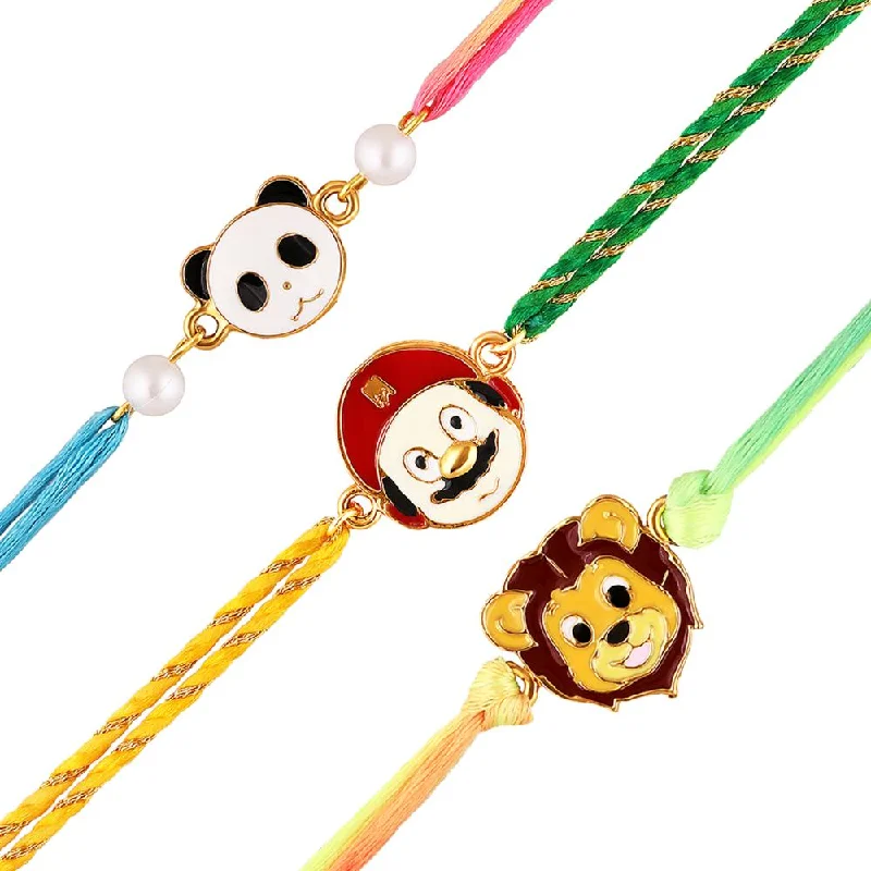 Handcrafted Jewelry Sale – Unique Designs At Low Prices Mahi Combo of Childrens Favourite Cartoon 3 Rakhis with Meena Enamel for Chota Bhai, Kids, Brother (RCO1105693G)