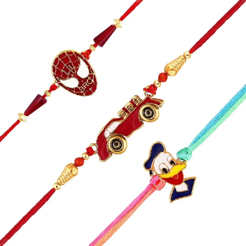 Grab Your Favorite Jewelry At The Lowest Prices Mahi Combo of Childrens Favourite Cartoon 3 Rakhis with Meena Enamel for Chota Bhai, Kids, Brother (RCO1105694G)