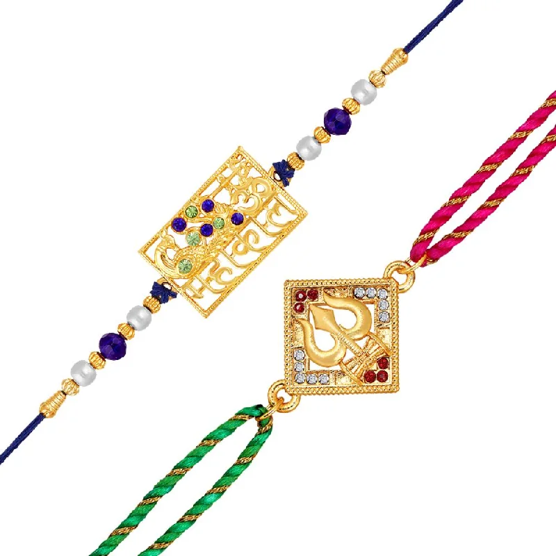 Save On Luxury Jewelry Pieces – Limited-Time Offers Mahi Combo of Mahakal and Trishul Crystals Studded Rakhi for Brother, Bhai, Bro (RCO1105734G)