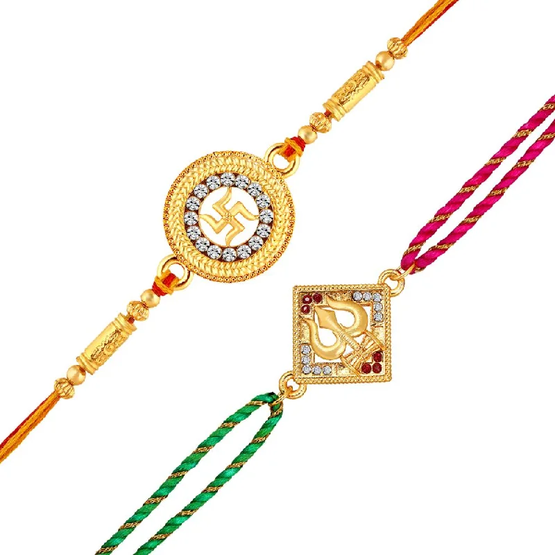 Luxury Meets Affordability – Jewelry Sale Now Live Mahi Combo of OM and Shiva Trishul Religious Rakhi with Crystals for Brother, Bhai, Bro (RCO1105707G)