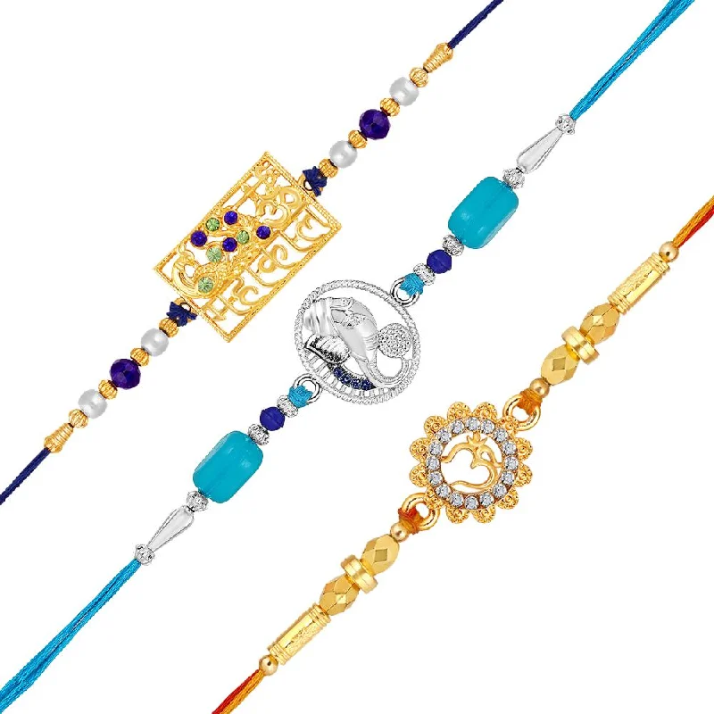 Get Ready To Sparkle – Special Jewelry Discounts Mahi Combo of OM, Mahakal and Ganpati Crystals Studded Rakhi for Brother, Bhai, Bro (RCO1105737M)