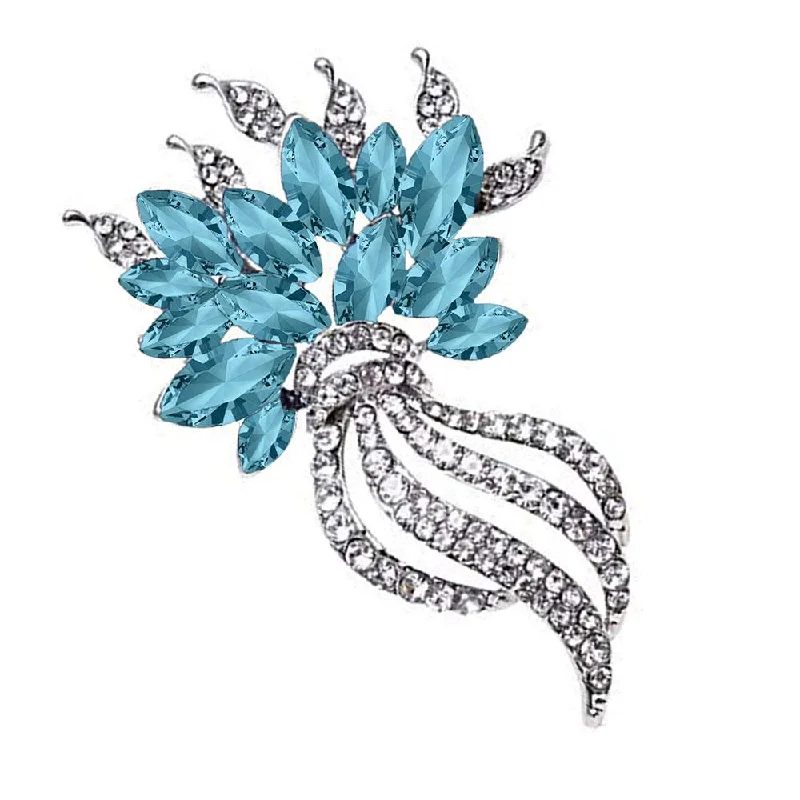 Unmissable Jewelry Clearance – Final Reductions Mahi Rhodium Plated Exquisite Designer Aqua Blue Crystal Brooch for girls and women