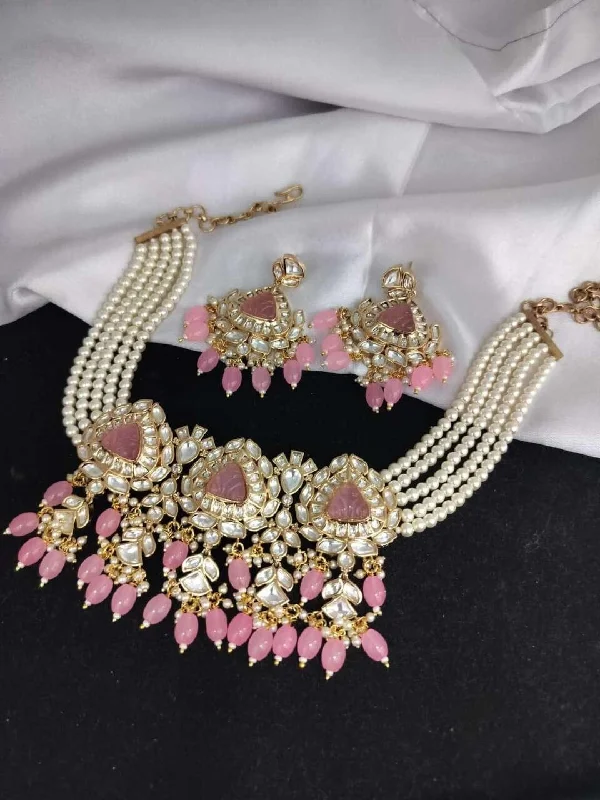 Glamorous Jewelry, Glamorous Deals – Shop Now Pearl Kundan Beaded Choker Necklace Set