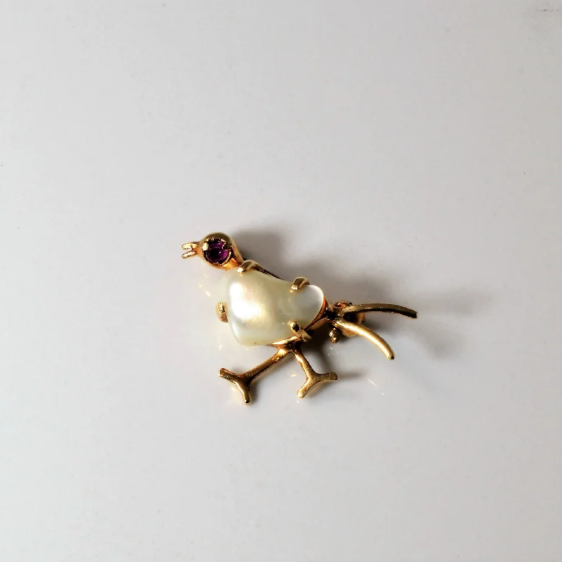 Affordable Gold-Plated Jewelry For Modern Fashion Pearl & Ruby Bird Design Gold Brooch | 0.03ct |