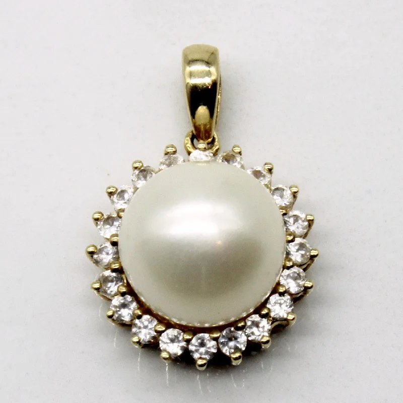 Chic, Trendy, And Affordable Jewelry Sale Pearl & Synthetic White Sapphire Pendant | 0.24ctw |