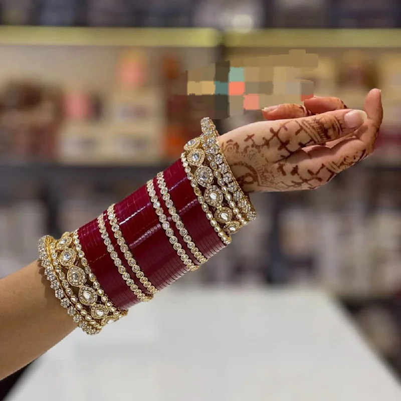 Handmade Pearl Jewelry For Timeless Elegance Pooja Bangles Gold Plated Kundan Stone Acrylic Bangles Set