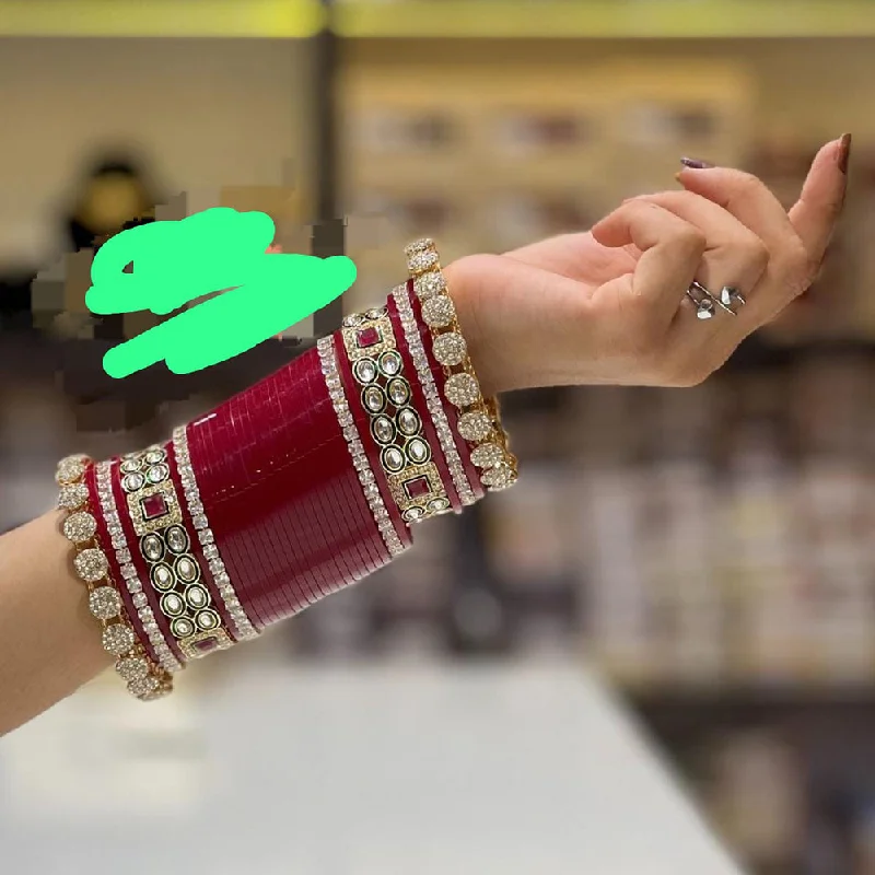 Customized Silver Jewelry For Unique Style Pooja Bangles Gold Plated Kundan Stone Acrylic Bangles Set