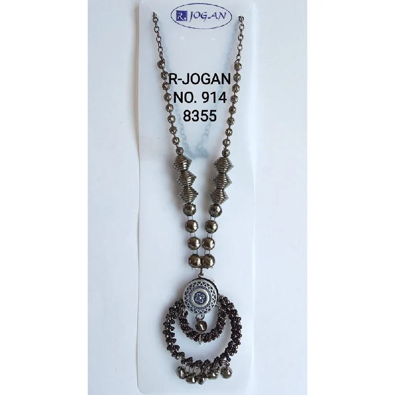 Fashion-Forward Geometric Jewelry For Contemporary Style R Jogan Oxidised Plated Assorted Design Long Necklace