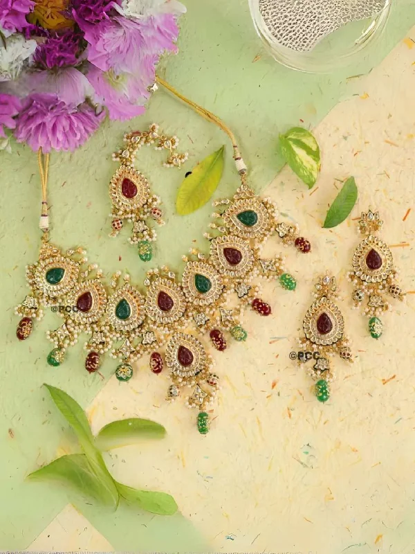 Limited-Stock Jewelry Clearance – Grab Your Favorites Now Ruby And Emerald Stone Studded Choker Necklace