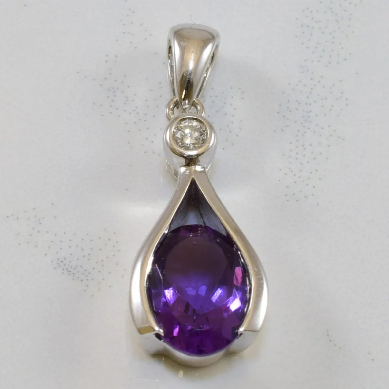 Jewelry Sale Bonanza – Grab Your Sparkle Now Semi Bezel Amethyst & Diamond Drop Pendant | 1.55ct, 0.04ctw |