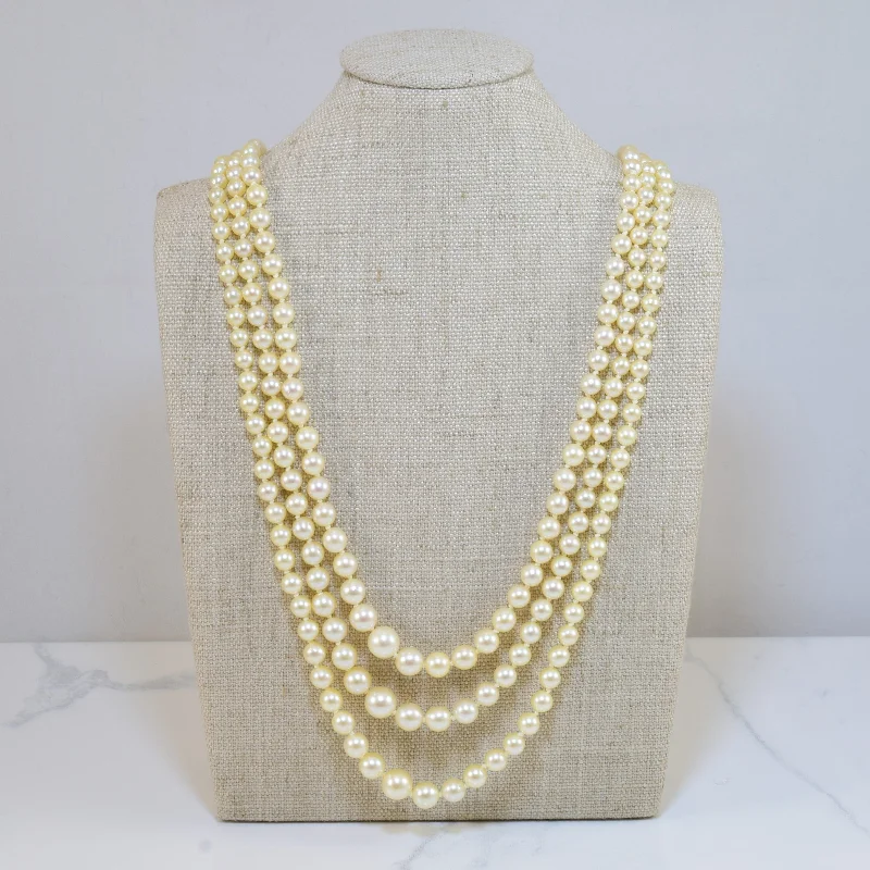 Waterproof Stainless Steel Jewelry For Lasting Beauty Three Strand Graduated Pearl Necklace | 20" |